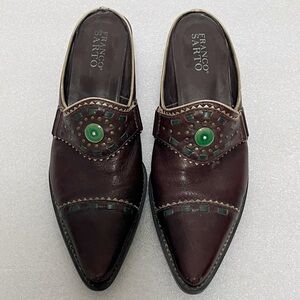 Franco Sarto Vintage 90s eclectic Western brown Leather block heel studded Mules